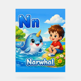 Letter N Alphabet Poster – N is for Narwhal