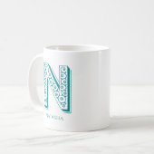 Letter N Aquamarin Monogram Moderner Name Kaffeetasse (Vorderseite Links)