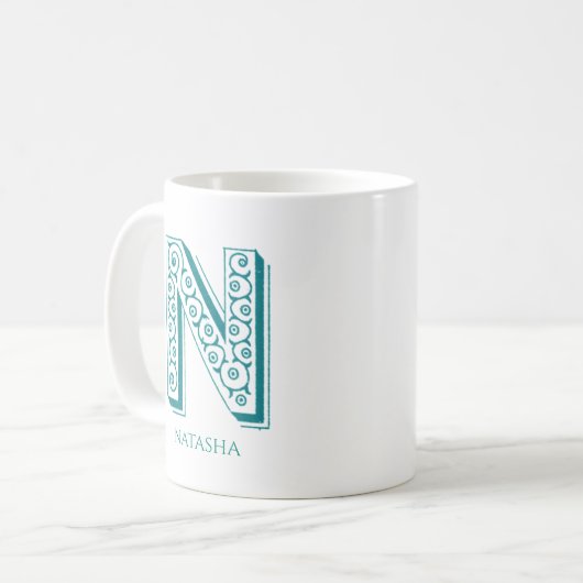 Letter N Aquamarin Monogram Moderner Name Kaffeetasse (Vorderseite Links)