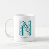 Letter N Aquamarin Monogram Moderner Name Kaffeetasse (Links)