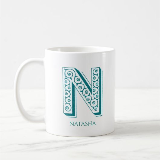 Letter N Aquamarin Monogram Moderner Name Kaffeetasse (Links)