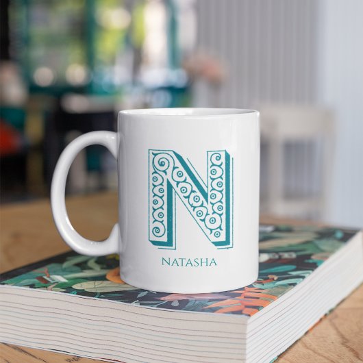 Letter N Aquamarin Monogram Moderner Name Kaffeetasse