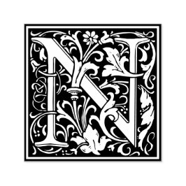 Letter N Art Nouveau Schwarz/Weiß Tile Permastempel