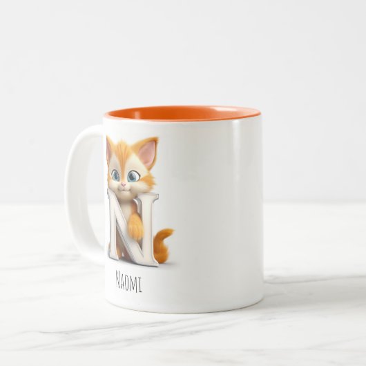 Letter N Cat Alphabet Monogram Coffee Tasse (Vorderseite Links)