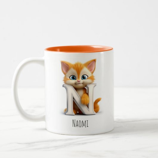 Letter N Cat Alphabet Monogram Coffee Tasse (Links)