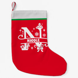 Letter N Christmas Monogram Initial Name Red White Kleiner Weihnachtsstrumpf