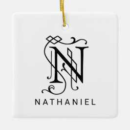 Letter N Elegant Monogram Christmas Ornament