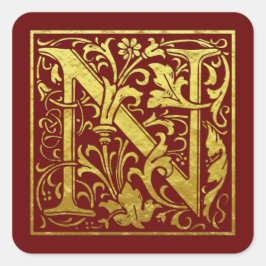 Letter N First Letter Imitats Gold Red Quadratischer Aufkleber