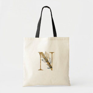 ** Letter N Gold Monogram Anfangs Black Leaves Tragetasche