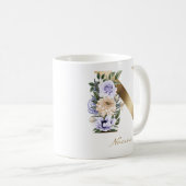 Letter N Gold Monogram Light Lila Creme Floral Kaffeetasse (VorderseiteRechts)