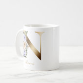 Letter N Gold Monogram Light Lila Creme Floral Kaffeetasse (Vorderseite Links)