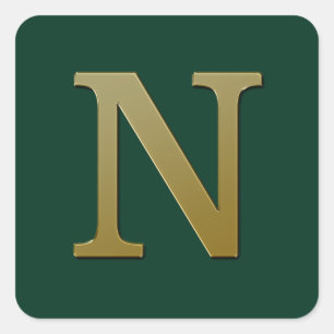 Letter N Gold Square Sticker