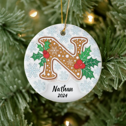 Letter N Individuelle Name Monogram Keramik Ornament (Baum)