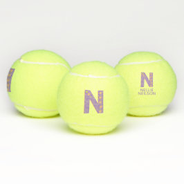Letter N-Mädchen, personalisiert lila Tennisbälle