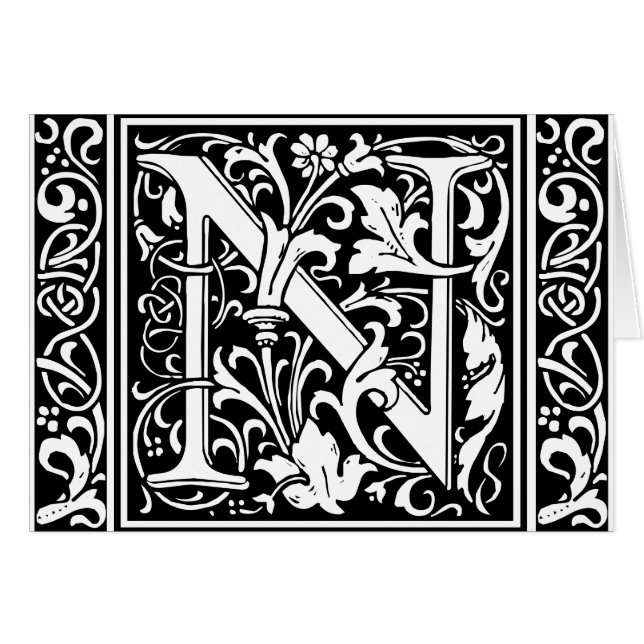 Letter N Mittelalterliche Monogram Art Nouveau (Vorderseite (Horizontal))