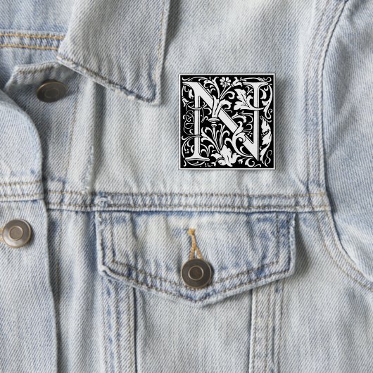Letter N Mittelalterliche Monogram Art Nouveau Button (Beispiel)