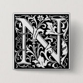 Letter N Mittelalterliche Monogram Art Nouveau Button (Vorderseite)