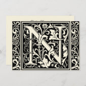 Letter N Mittelalterliche Monogram Art Nouveau Einladung (Vorne/Hinten)