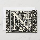 Letter N Mittelalterliche Monogram Art Nouveau Einladung (Vorderseite)