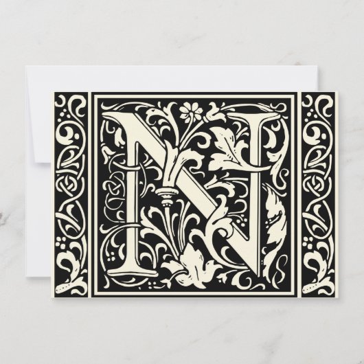 Letter N Mittelalterliche Monogram Art Nouveau Einladung (Vorderseite)