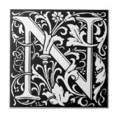 Letter N Mittelalterliche Monogram Art Nouveau Fliese (Vorderseite)