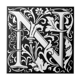 Letter N Mittelalterliche Monogram Art Nouveau Fliese