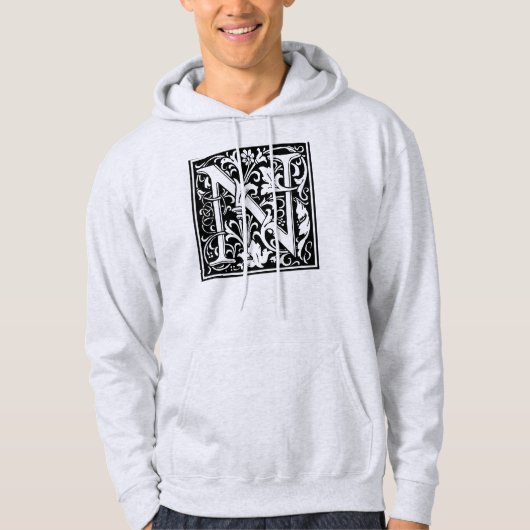 Letter N Mittelalterliche Monogram Art Nouveau Hoodie (Vorderseite)
