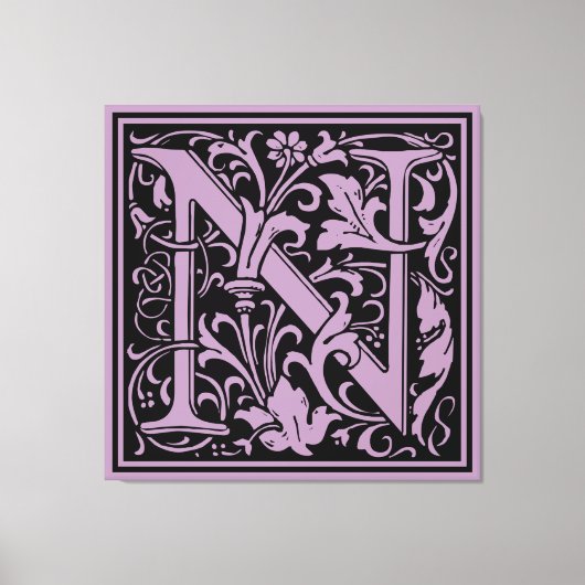 Letter N Mittelalterliche Monogram Art Nouveau Leinwanddruck (Vorderseite)