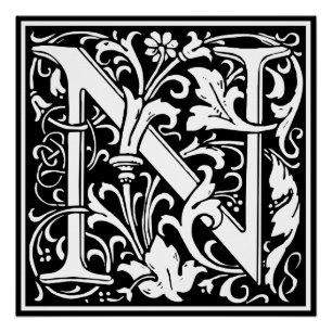 Letter N Mittelalterliche Monogram Art Nouveau Poster