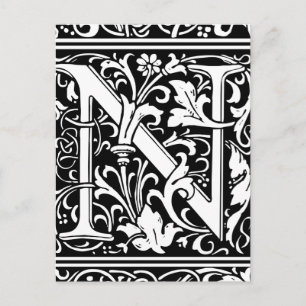 Letter N Mittelalterliche Monogram Art Nouveau Postkarte