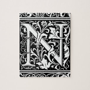 Letter N Mittelalterliche Monogram Art Nouveau Puzzle