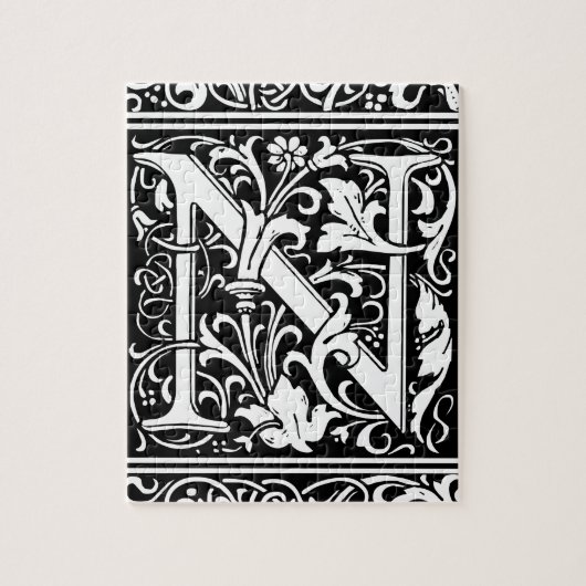 Letter N Mittelalterliche Monogram Art Nouveau Puzzle (Vertikal)