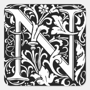 Letter N Mittelalterliche Monogram Art Nouveau Quadratischer Aufkleber