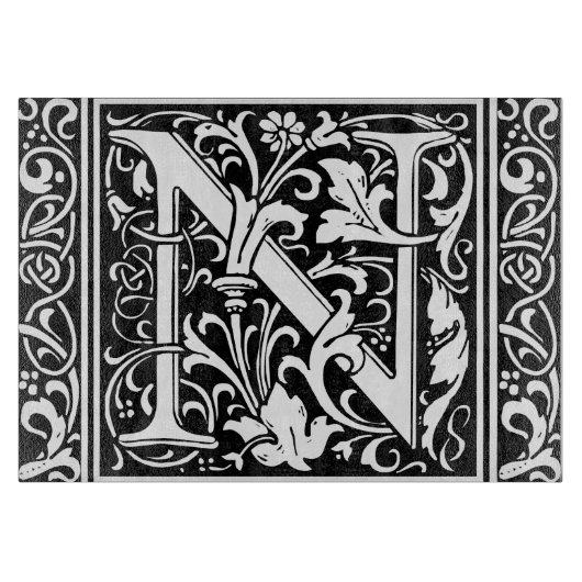 Letter N Mittelalterliche Monogram Art Nouveau Schneidebrett (Vorderseite)