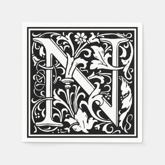Letter N Mittelalterliche Monogram Art Nouveau Serviette (Vorderseite)