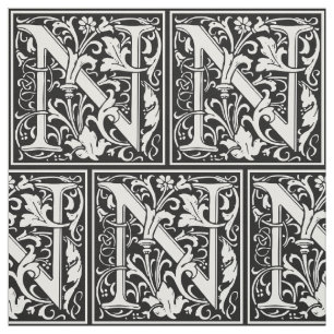 Letter N Mittelalterliche Monogram Art Nouveau Stoff