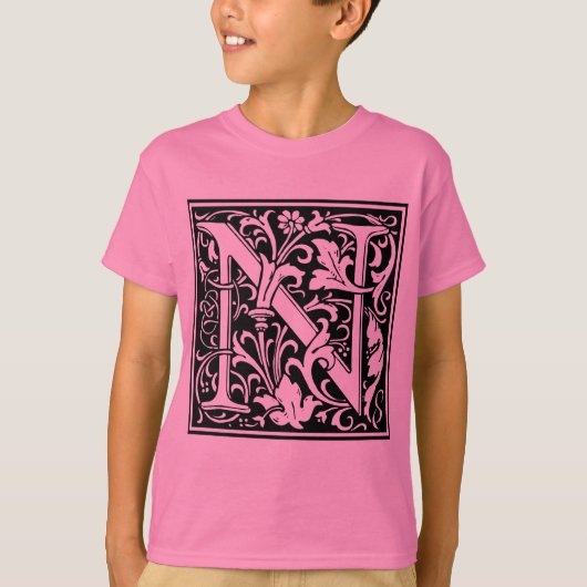 Letter N Mittelalterliche Monogram Art Nouveau T-Shirt (Vorderseite)
