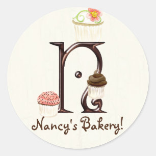 Letter N Monogram Cupcake Logo Business-Aufkleber Runder Aufkleber