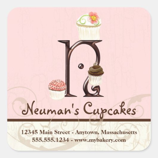 Letter N Monogram Cupcake Logo Business Quadratischer Aufkleber (Vorderseite)