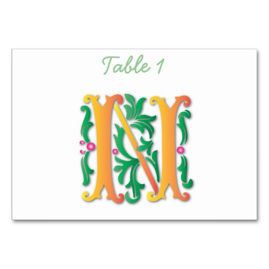 Letter N Monogram-Lilie Tischnummer (Vorderseite)