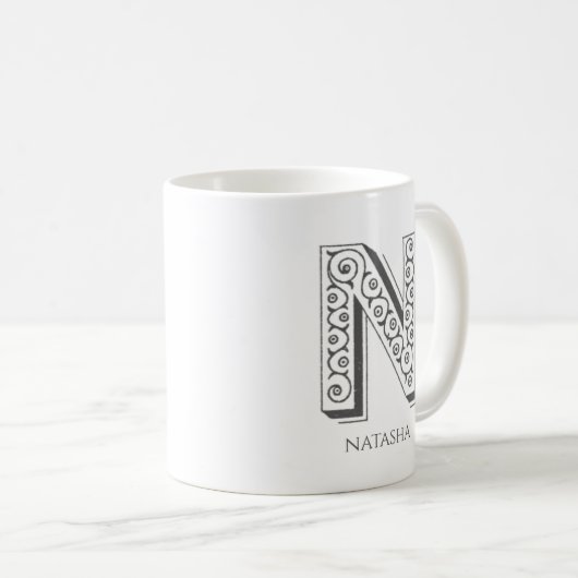 Letter N Monogram Modern Name Kaffeetasse (VorderseiteRechts)