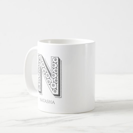 Letter N Monogram Modern Name Kaffeetasse (Vorderseite Links)
