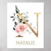 Letter N Monogram Pink Rosa Kinderzimmer Poster (Vorne)