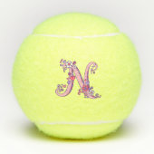 Letter N-Monogramm-Girls personalisierte Doodart Tennisbälle (Vorderseite)