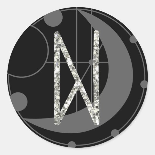 Letter N Rune Rune Monogram Geometric Moon Black Runder Aufkleber (Vorderseite)