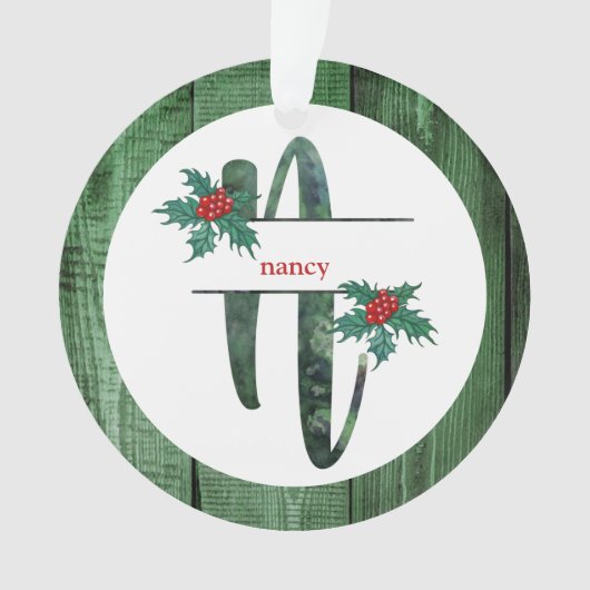 *~* Letter N Rustikales Weihnachtsfest FOTO Holz A Ornament (Vorderseite)