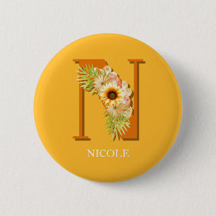 Letter N Sunflower Monogram mit Name Button