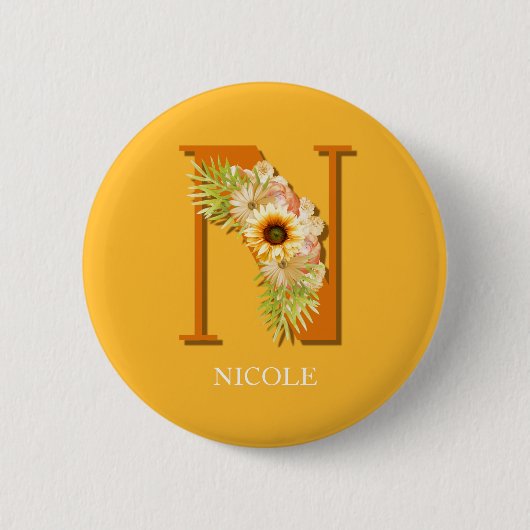 Letter N Sunflower Monogram mit Name Button (Vorderseite)