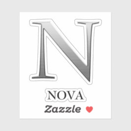 Letter N Two-Tone Silver Gray und Name Aufkleber