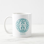Letter O Aquamarin Monogram Moderner Name Kaffeema Kaffeetasse (Links)